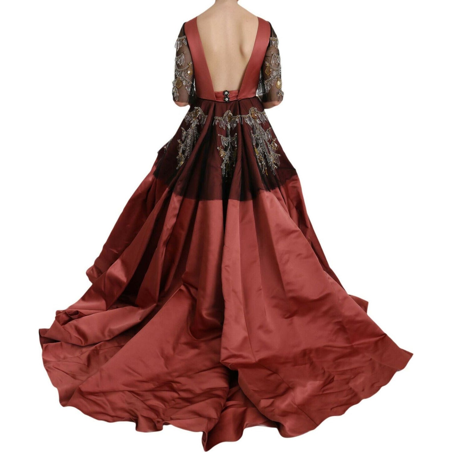 Dolce & Gabbana Elegant Crystal Embellished Silk Gown Dolce & Gabbana Saddle Brown