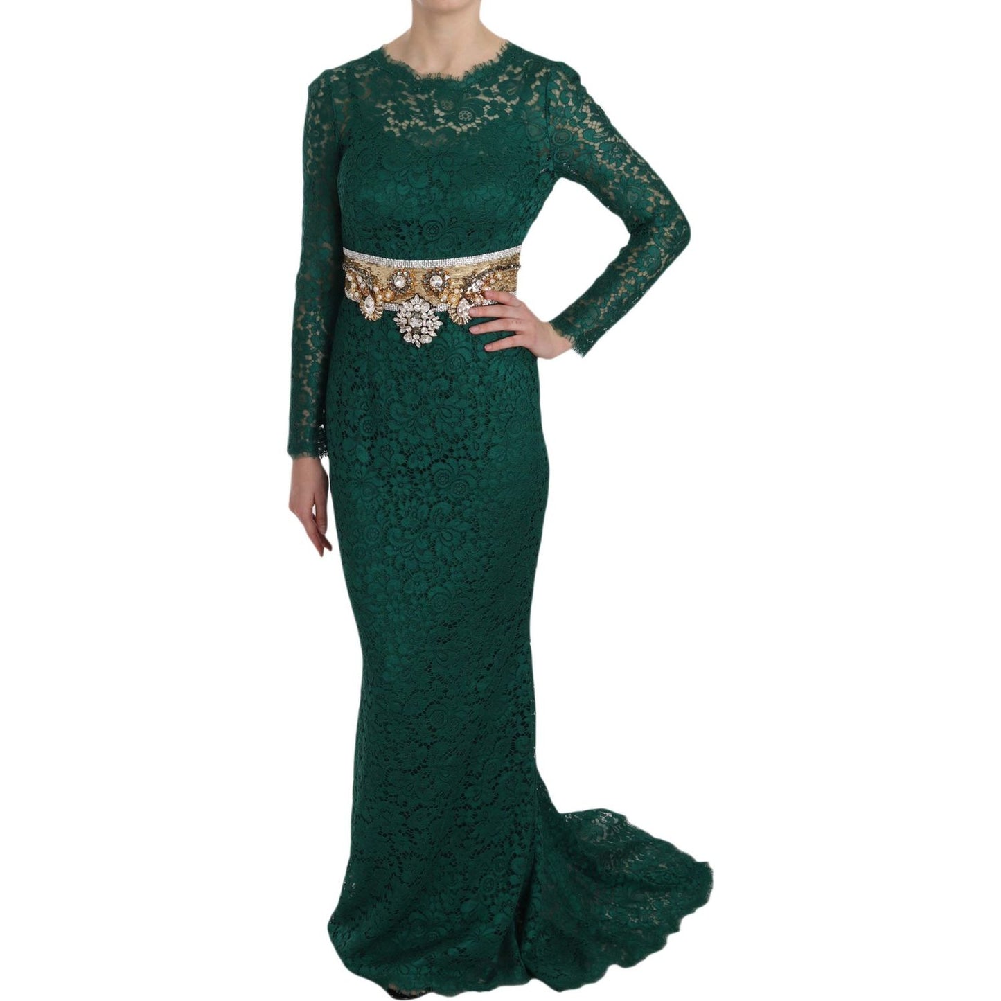 Dolce & Gabbana Emerald Elegance Long Sleeve Floor-Length Dress Dolce & Gabbana Dark Slate Gray