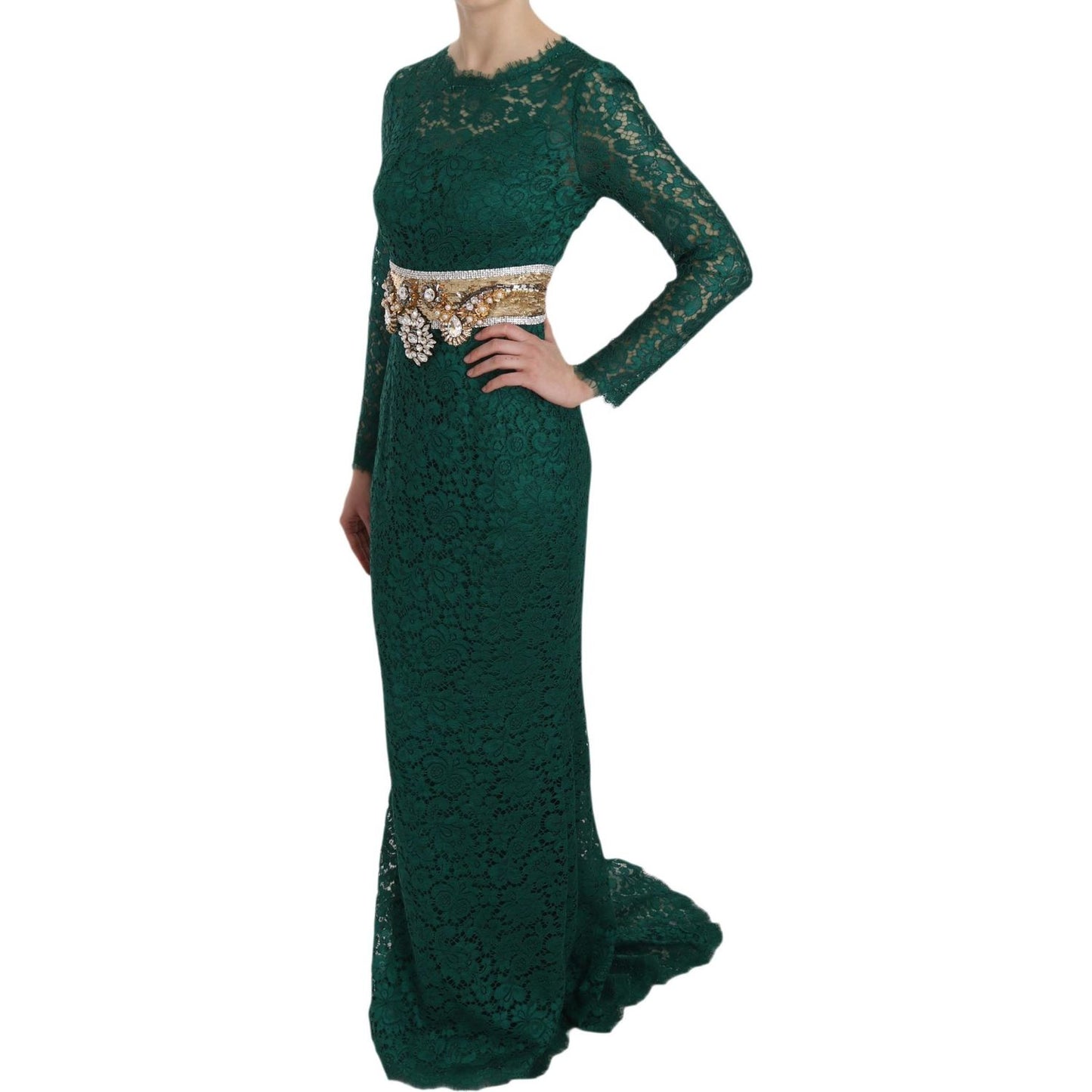Dolce & Gabbana Emerald Elegance Long Sleeve Floor-Length Dress Dolce & Gabbana Dark Slate Gray