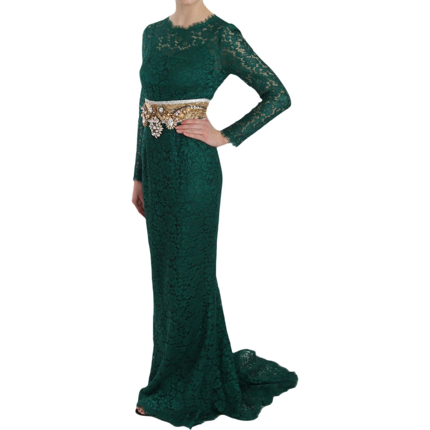 Dolce & Gabbana Emerald Elegance Long Sleeve Floor-Length Dress Dolce & Gabbana Dark Slate Gray