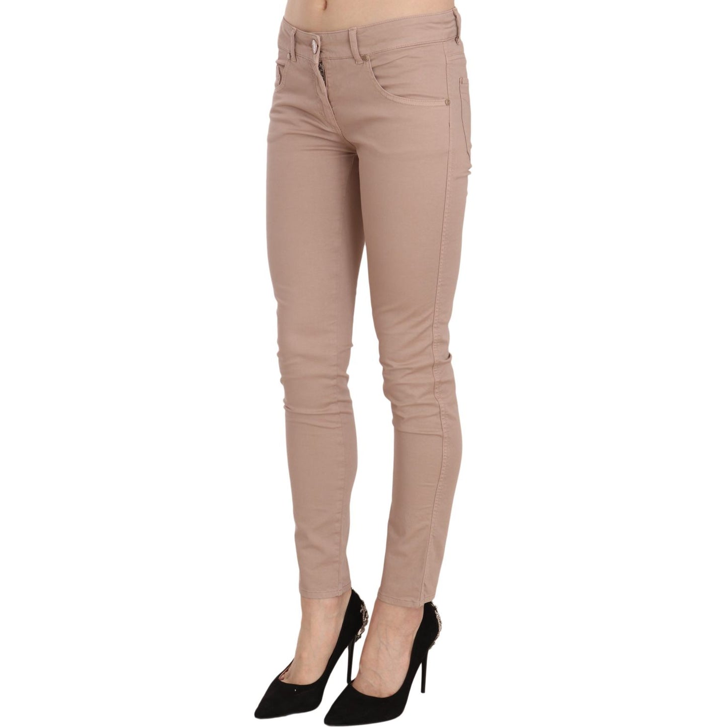 CRISTINAEFFE Brown Low Waist Slim Fit Skinny Cotton Pants PAN70184-42