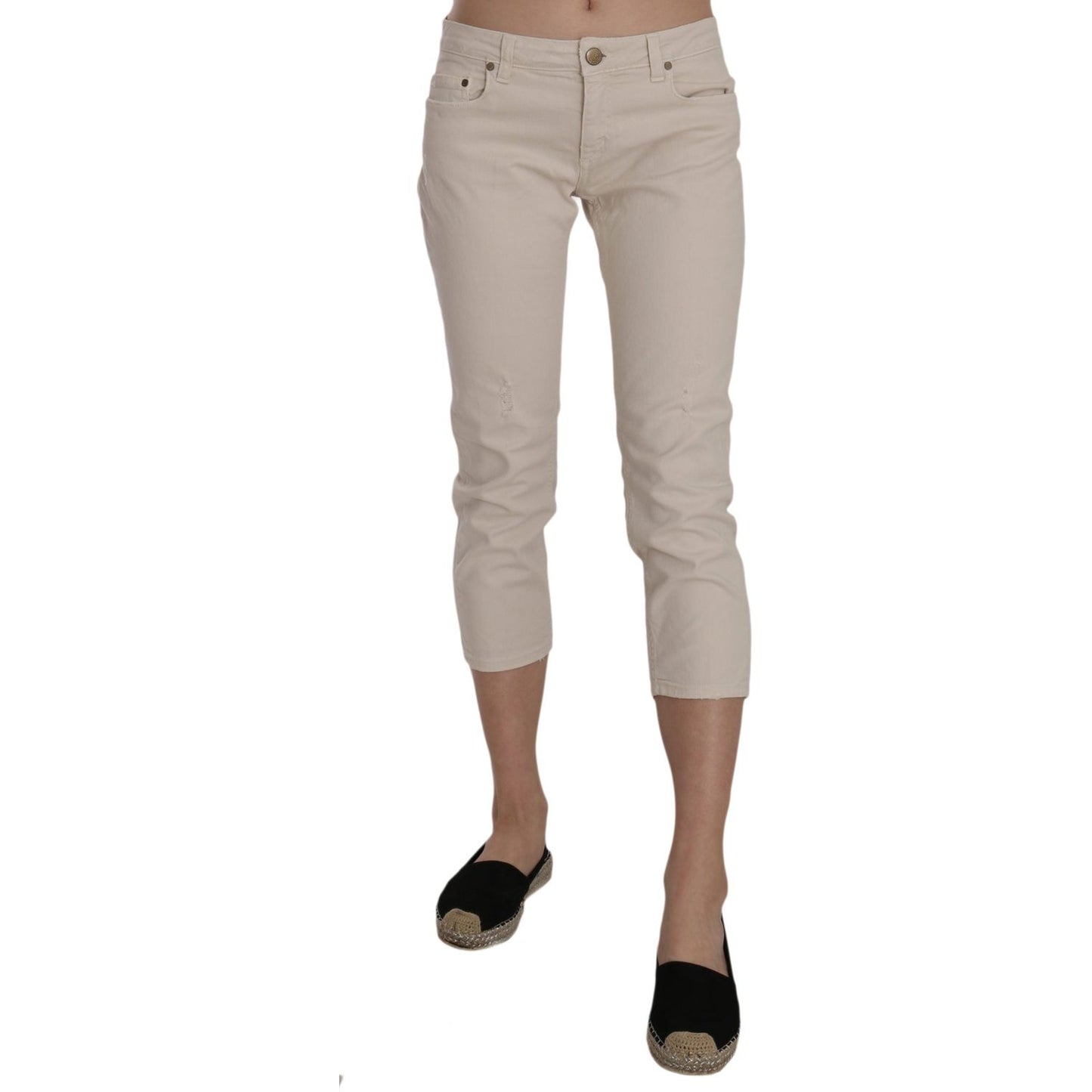 Dondup Beige Cotton Stretch Low Waist Skinny Cropped Capri Jeans PAN70211-29
