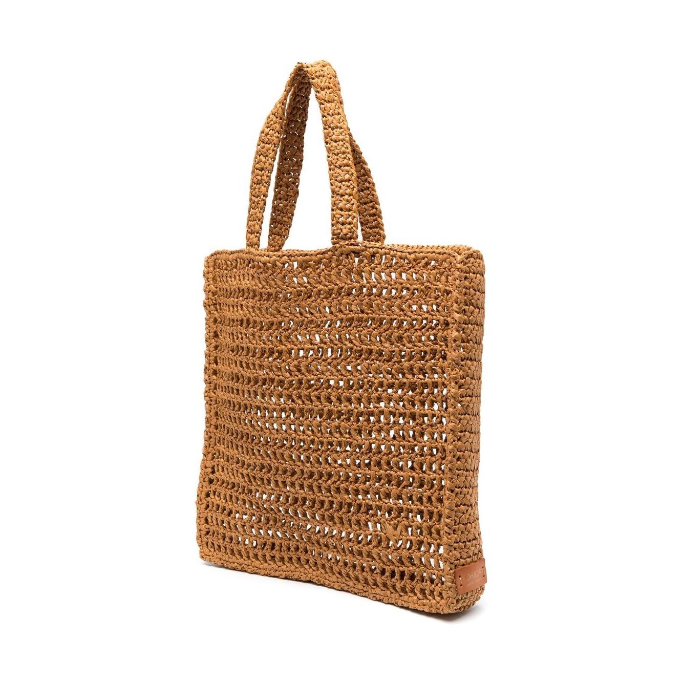 CHICA Naxos Woven Raffia Tote Bag in Brown Handbag Chica Sienna