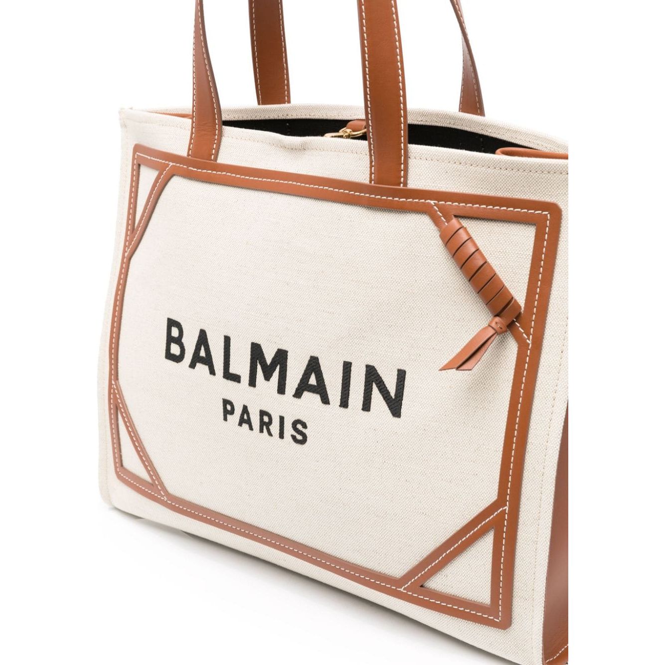 Balmain B-Army 42 canvas tote bag with leather details Shopper Balmain Antique White