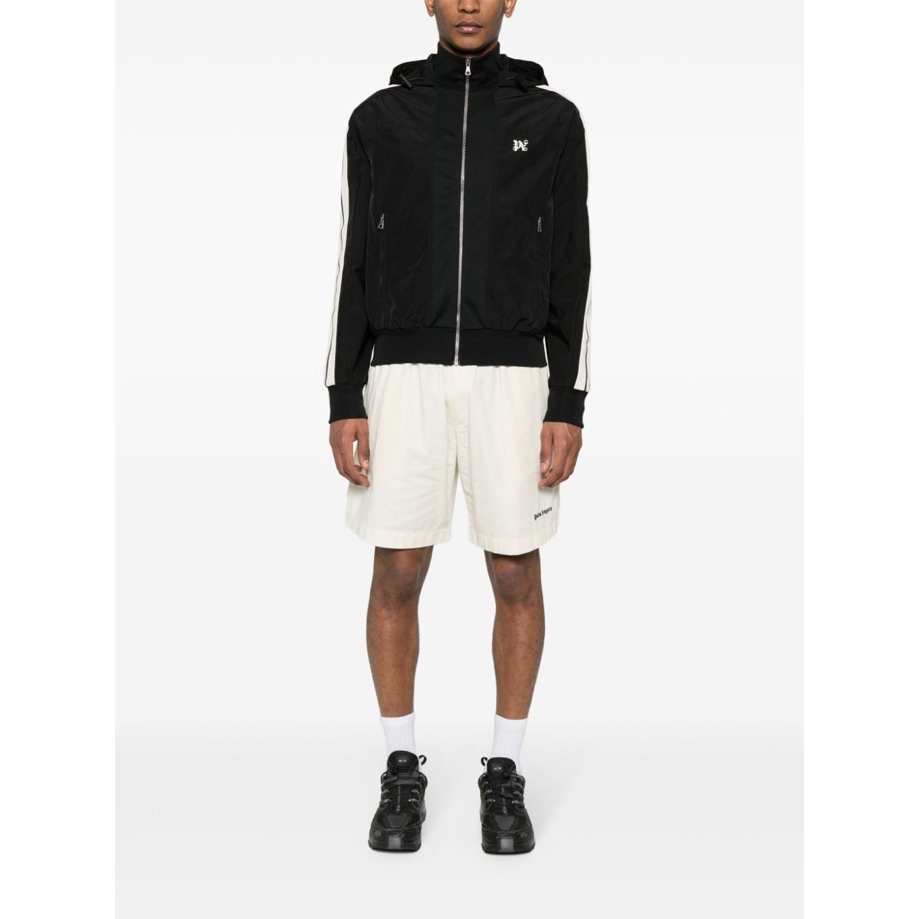 Palm Angels Jackets Black Jackets Palm Angels White Smoke