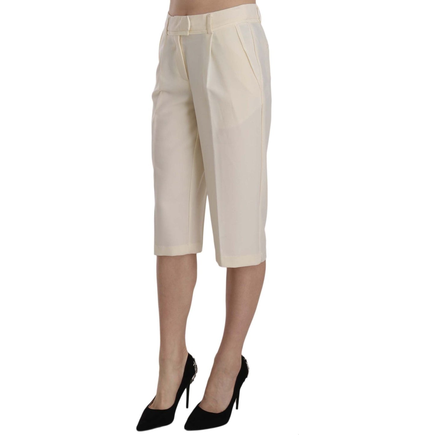 Silvian Heach Cream Mid Waist Cotton Straight Cropped Pants PAN70307-40