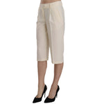 Silvian Heach Cream Mid Waist Cotton Straight Cropped Pants PAN70307-40