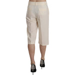 Silvian Heach Cream Mid Waist Cotton Straight Cropped Pants PAN70307-40