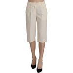 Silvian Heach Cream Mid Waist Cotton Straight Cropped Pants PAN70307-40