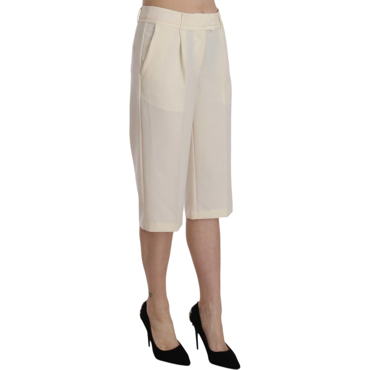 Silvian Heach Cream Mid Waist Cotton Straight Cropped Pants PAN70307-40
