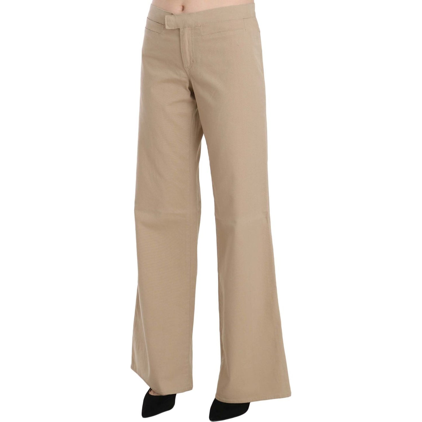 Just Cavalli Beige Cotton Mid Waist Flared Trousers Pants PAN70364-44