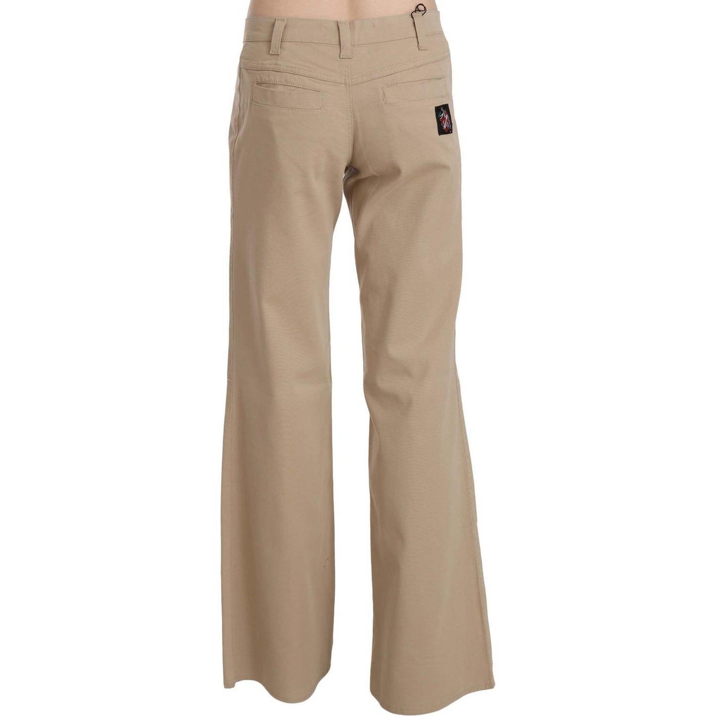 Just Cavalli Beige Cotton Mid Waist Flared Trousers Pants PAN70364-44