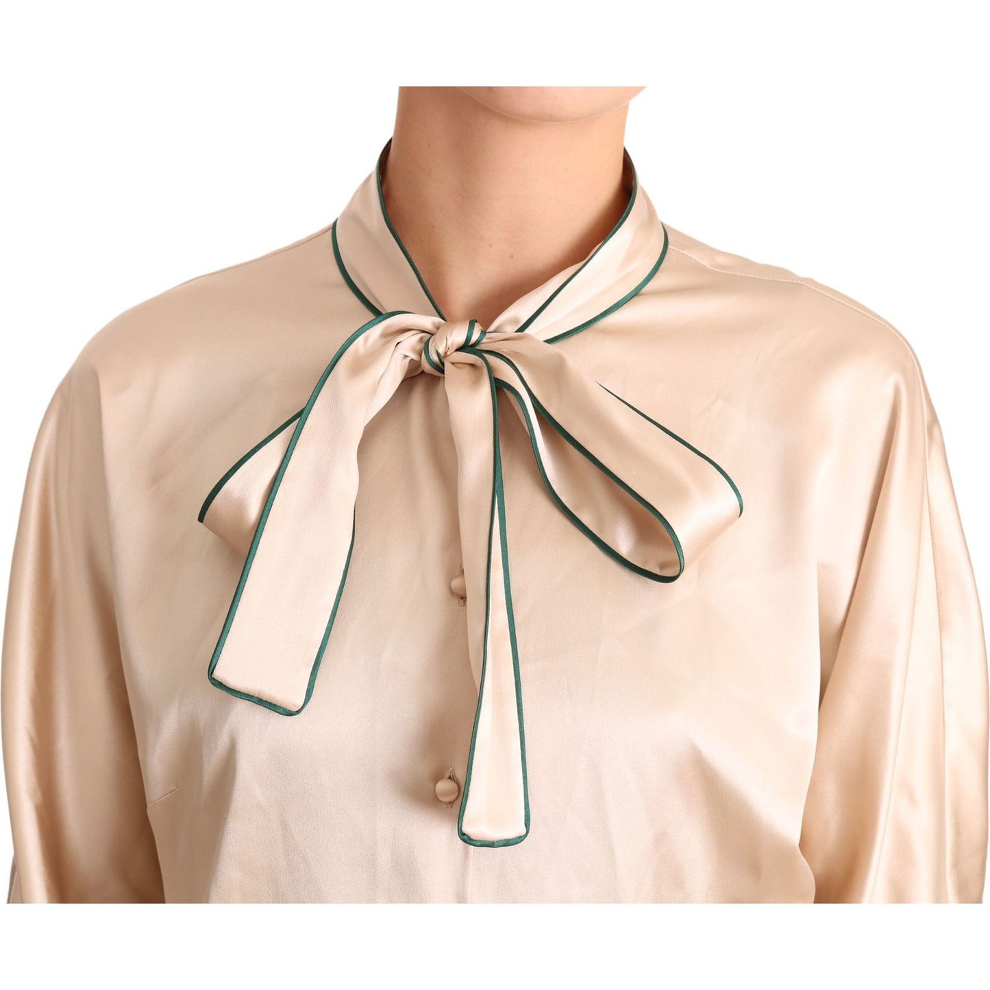 Dolce & Gabbana Beige Ribbon Silk Stretch Top Blouse TSH3372-48