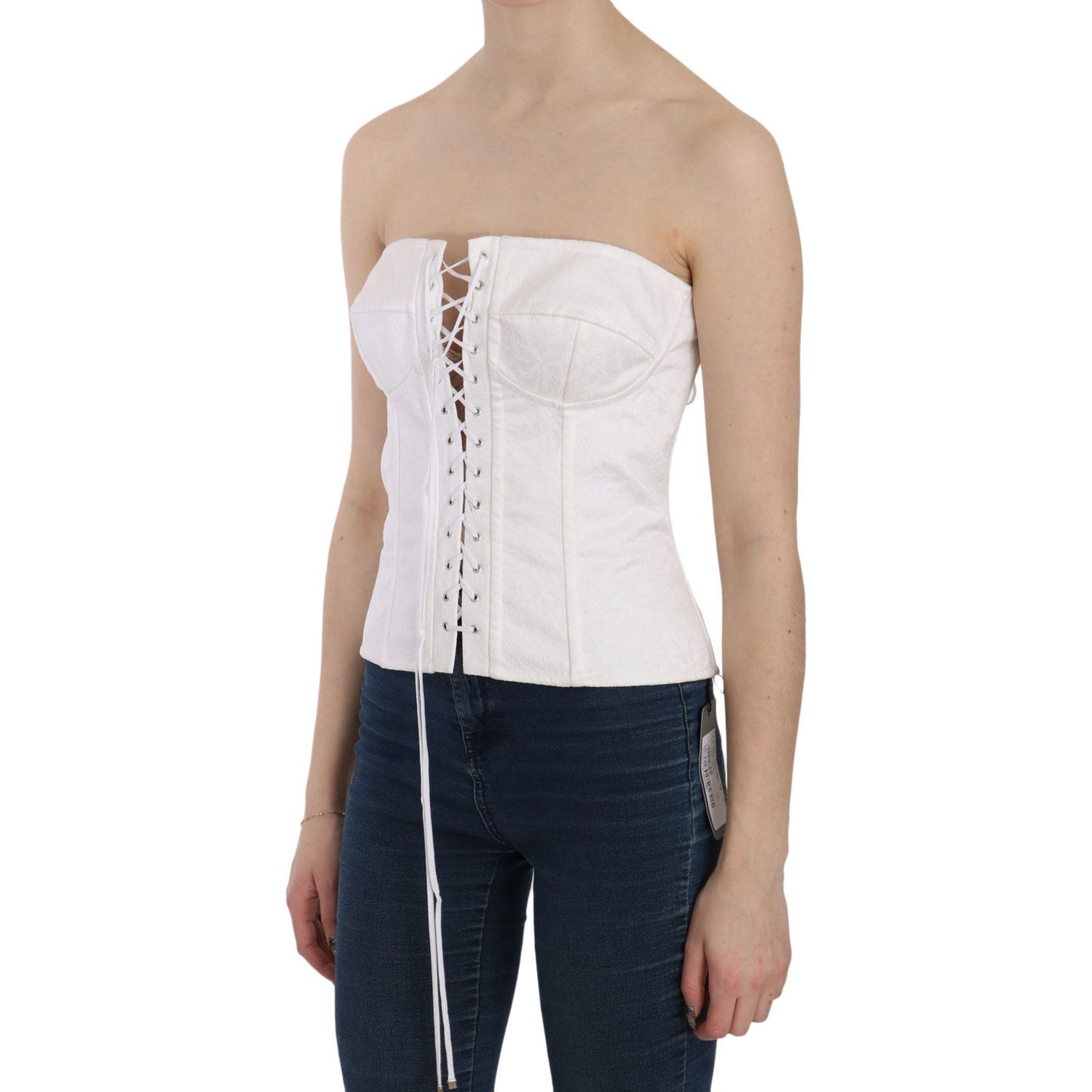 Dolce & Gabbana White PALERMO Cotton Bustier Top Corset TSH3398-46