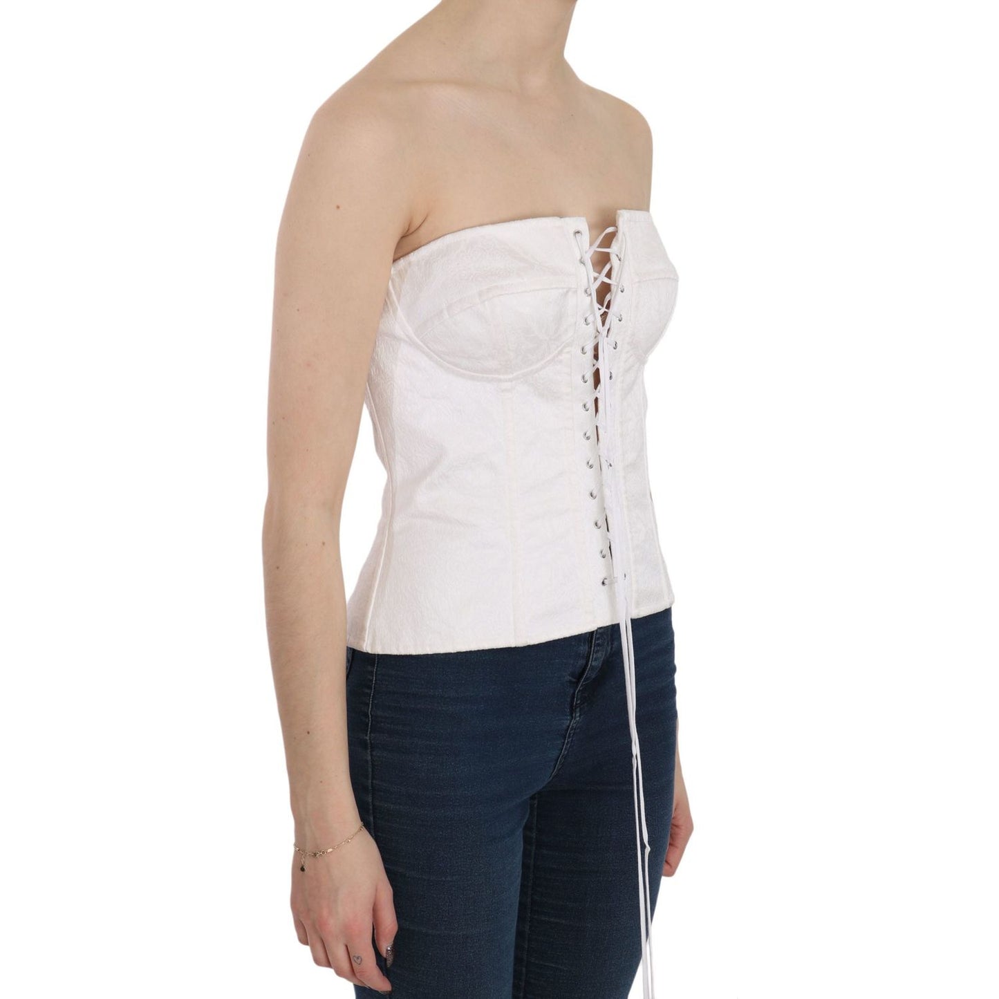 Dolce & Gabbana White PALERMO Cotton Bustier Top Corset TSH3398-46