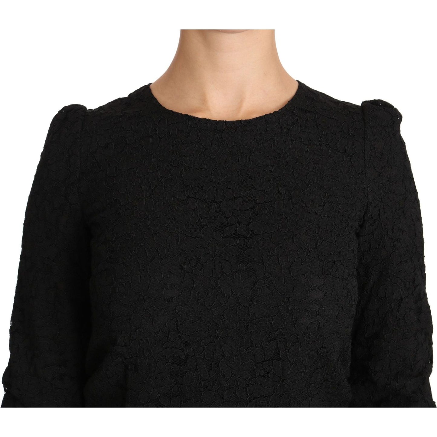 Dolce & Gabbana Black Floral Lace Zipper Top Blouse TSH3029-36
