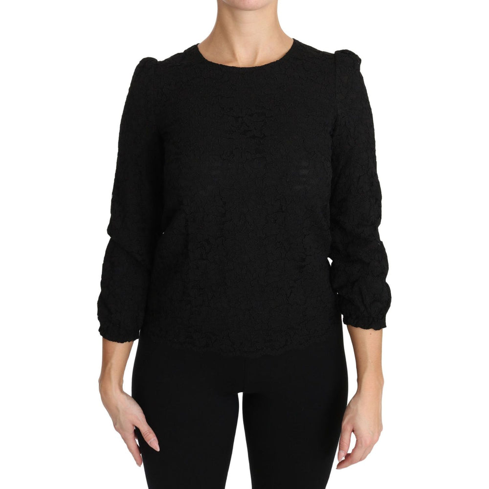 Dolce & Gabbana Black Floral Lace Zipper Top Blouse TSH3029-36