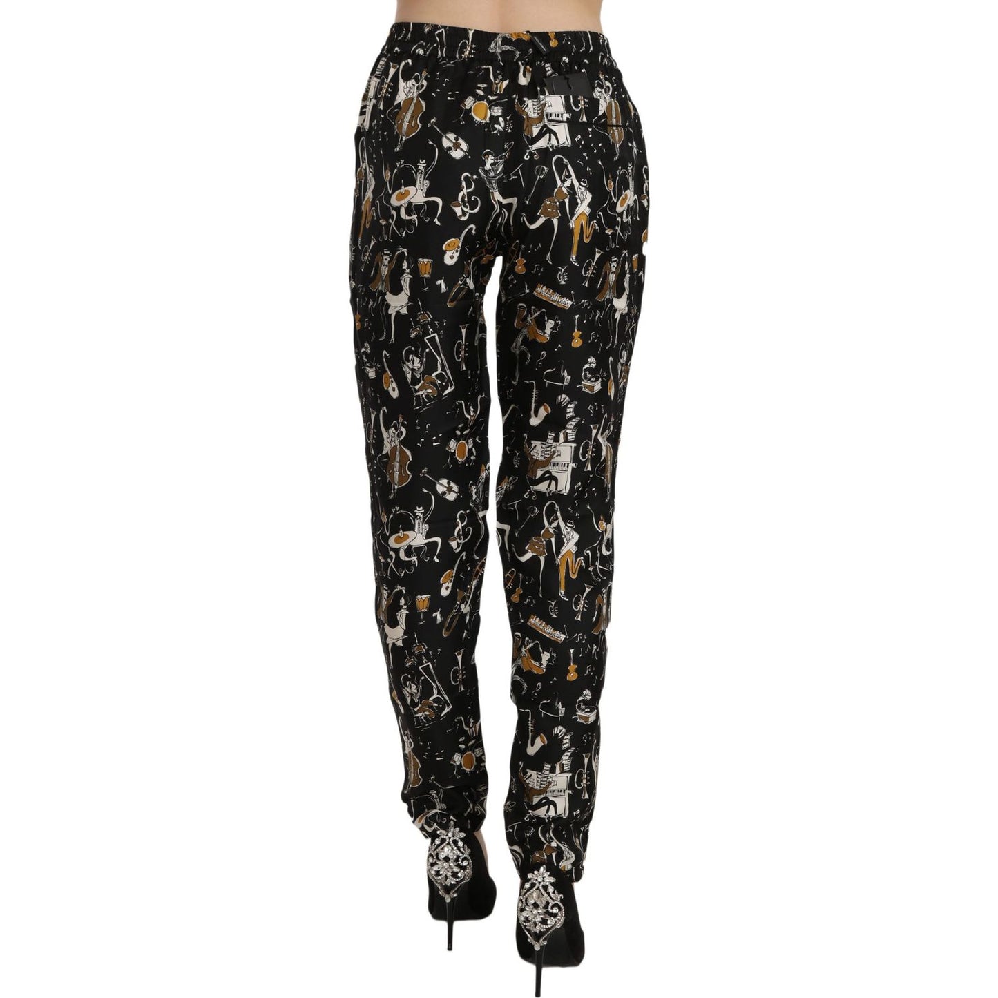 Dolce & Gabbana Black Jazz Club Print High Waist Tapered Pants Pan70078-36