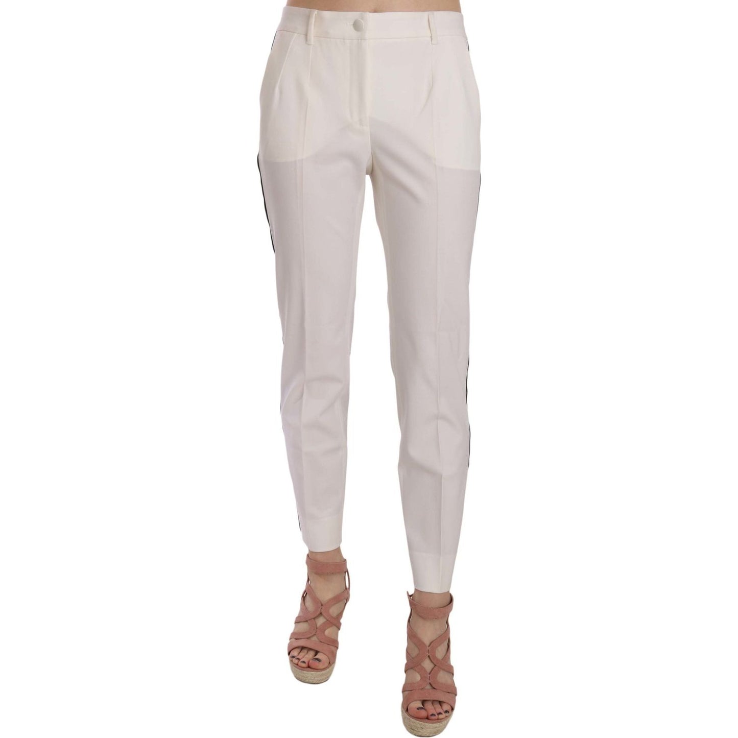 Dolce & Gabbana Elegant White Stripe Wool Tapered Trousers Dolce & Gabbana Gray