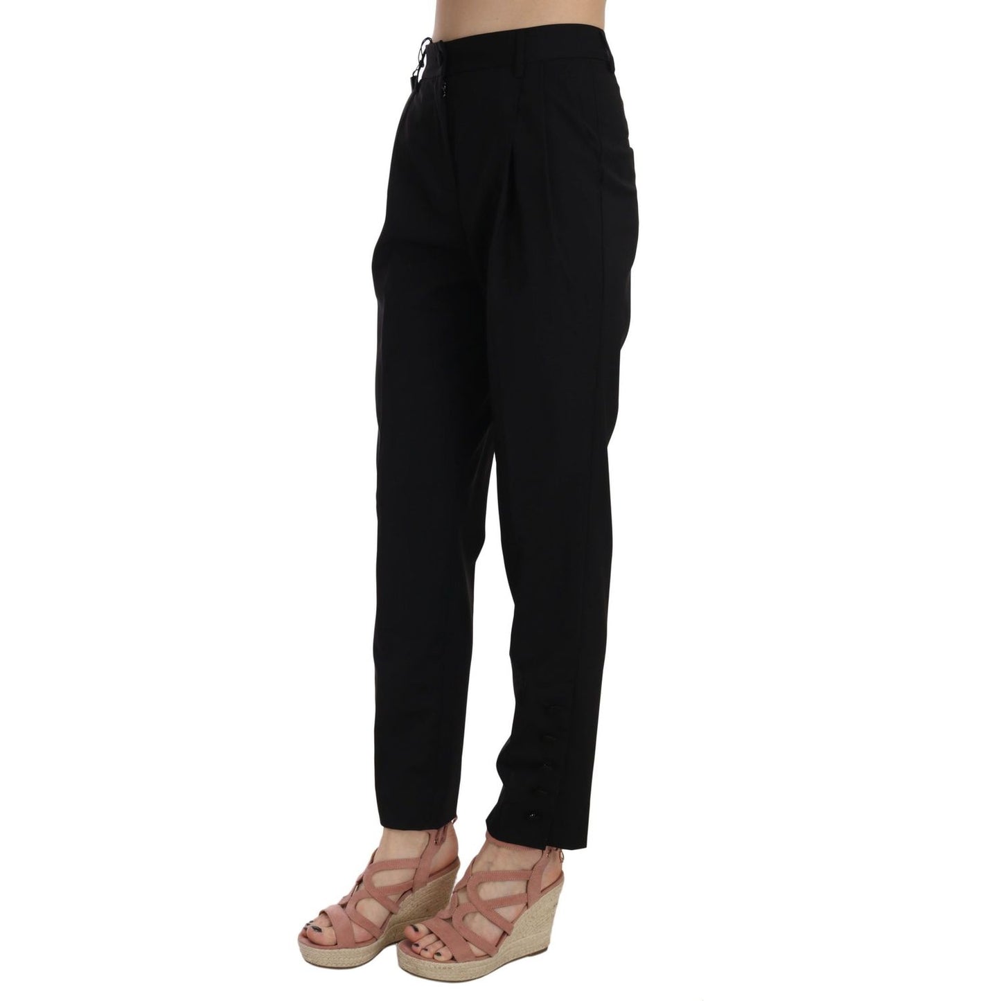 Dolce & Gabbana Black Button Pleated Tapered Trouser Pants PAN70033-36