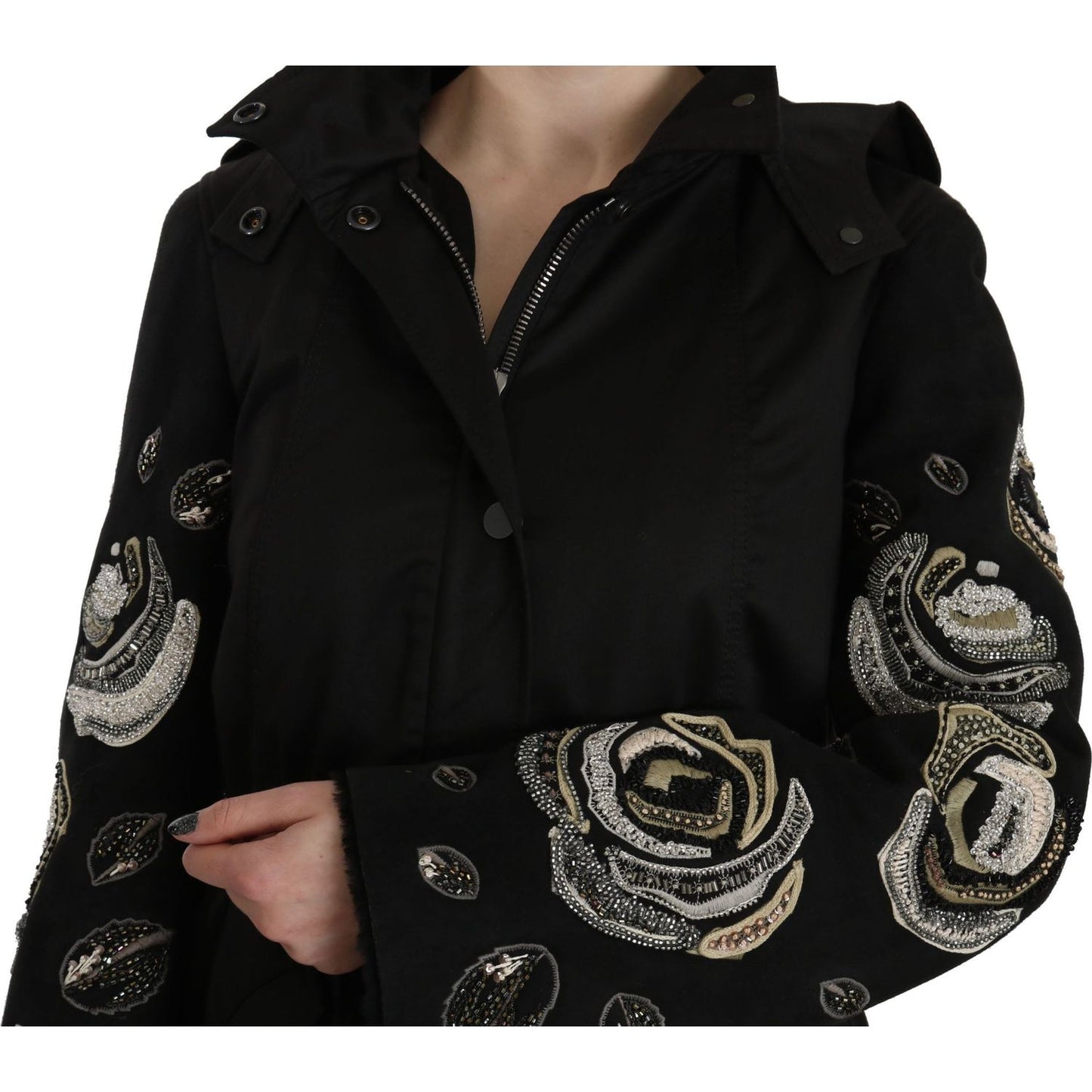John Richmond Floral Sequined Beaded Hooded Jacket Coat JKT2341-40