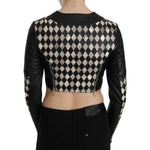 John Richmond Black White Leather Short Cropped Biker Jacket Coat TSH3270-38