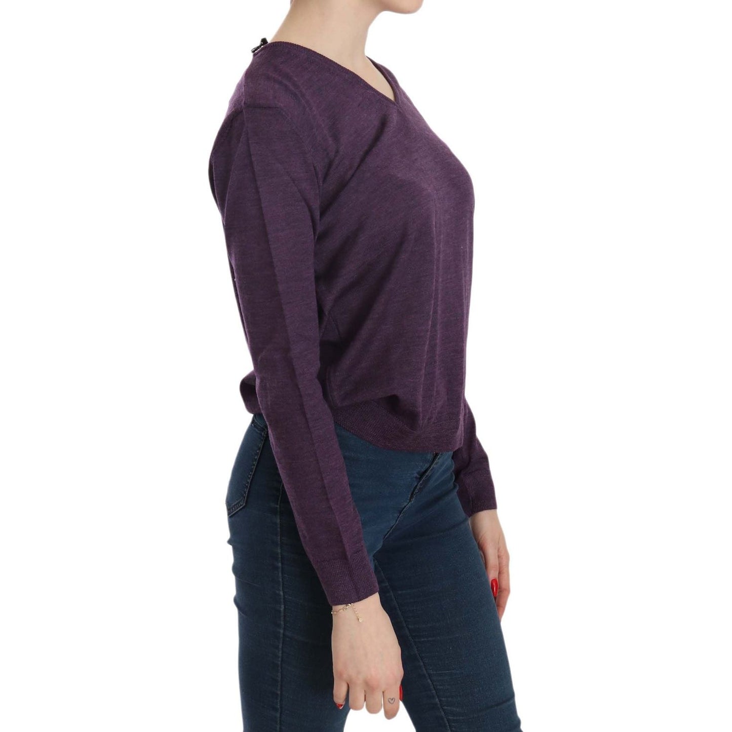 BYBLOS Purple V-neck Long Sleeve Pullover Top TSH3898-XXL