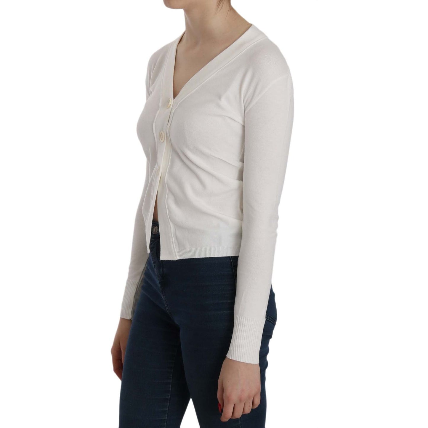 BYBLOS Elegant White V-Neck Cropped Cardigan Blouse BYBLOS Gray