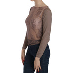 PINK MEMORIES Brown Lace See Through Long Sleeve Top TSH3913-40