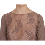 PINK MEMORIES Brown Lace See Through Long Sleeve Top TSH3913-40