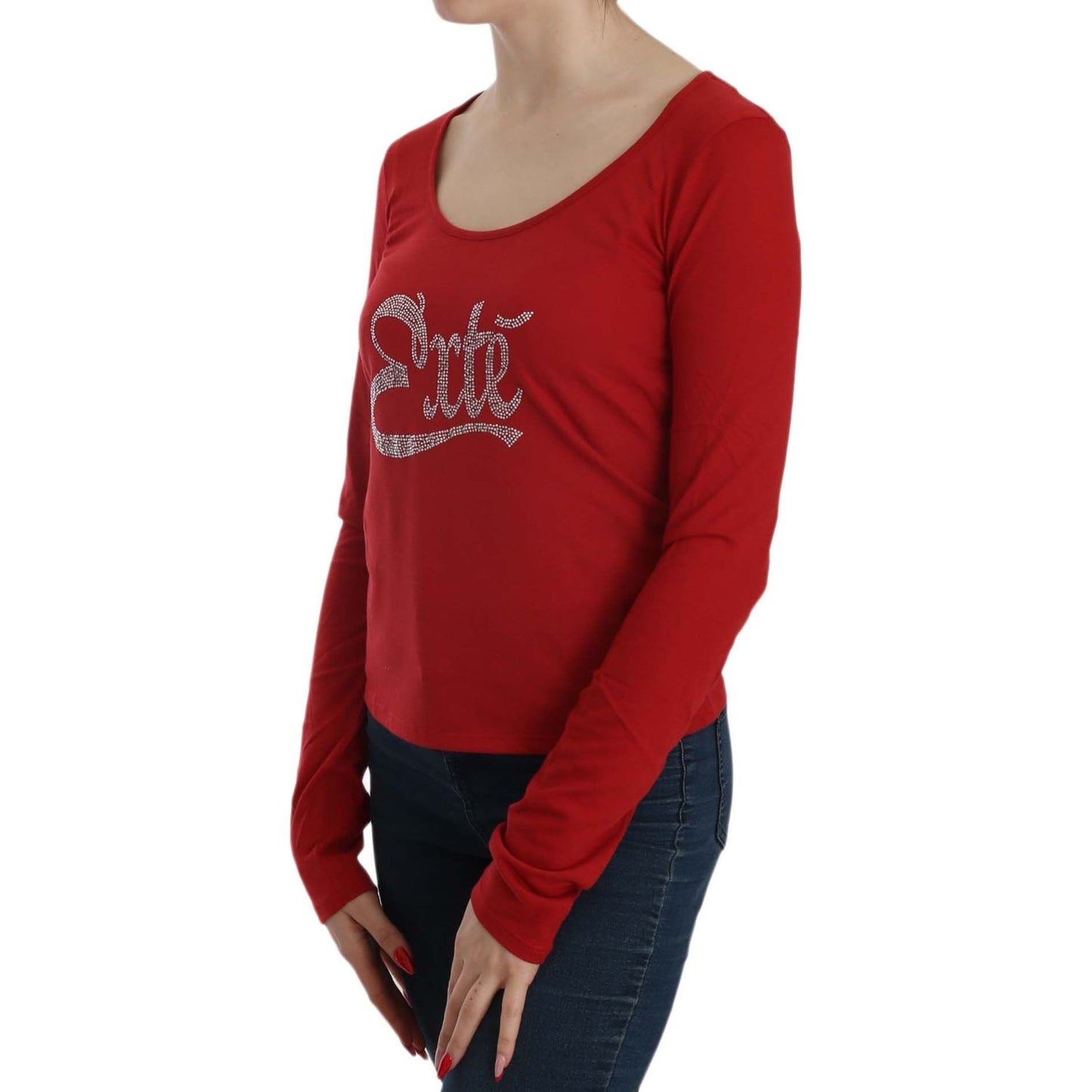 Exte Ravishing Red Crystal Embellished Blouse Exte Brown