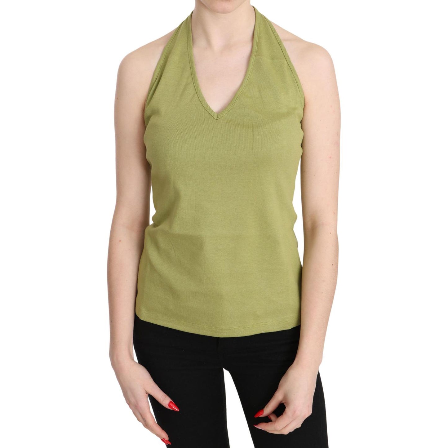 GF Ferre Green Halter Cotton Sleeveless Casual Tank Top Blouse TSH3415-40