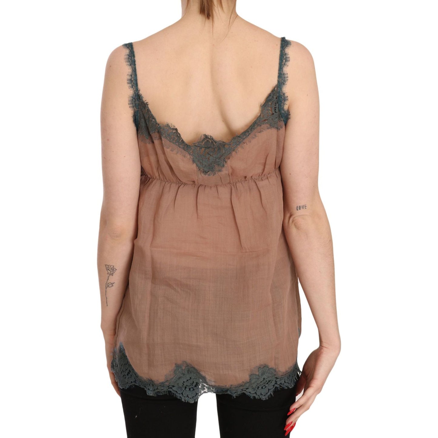 PINK MEMORIES Brown Lace Spaghetti Strap Tank Top Blouse TSH3444-42