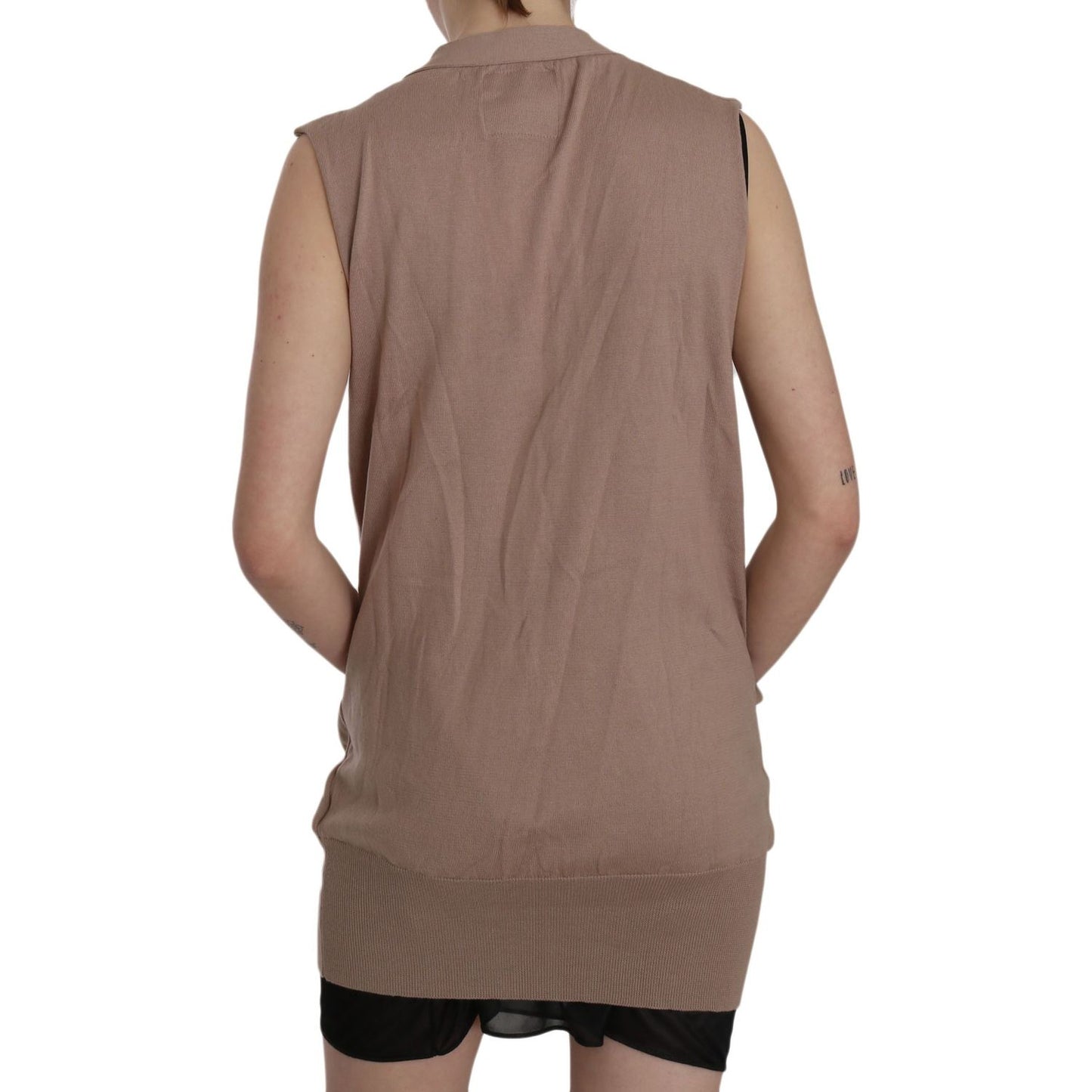PINK MEMORIES Brown 100% Cotton Sleeveless Cardigan Top Vest TSH3458-42
