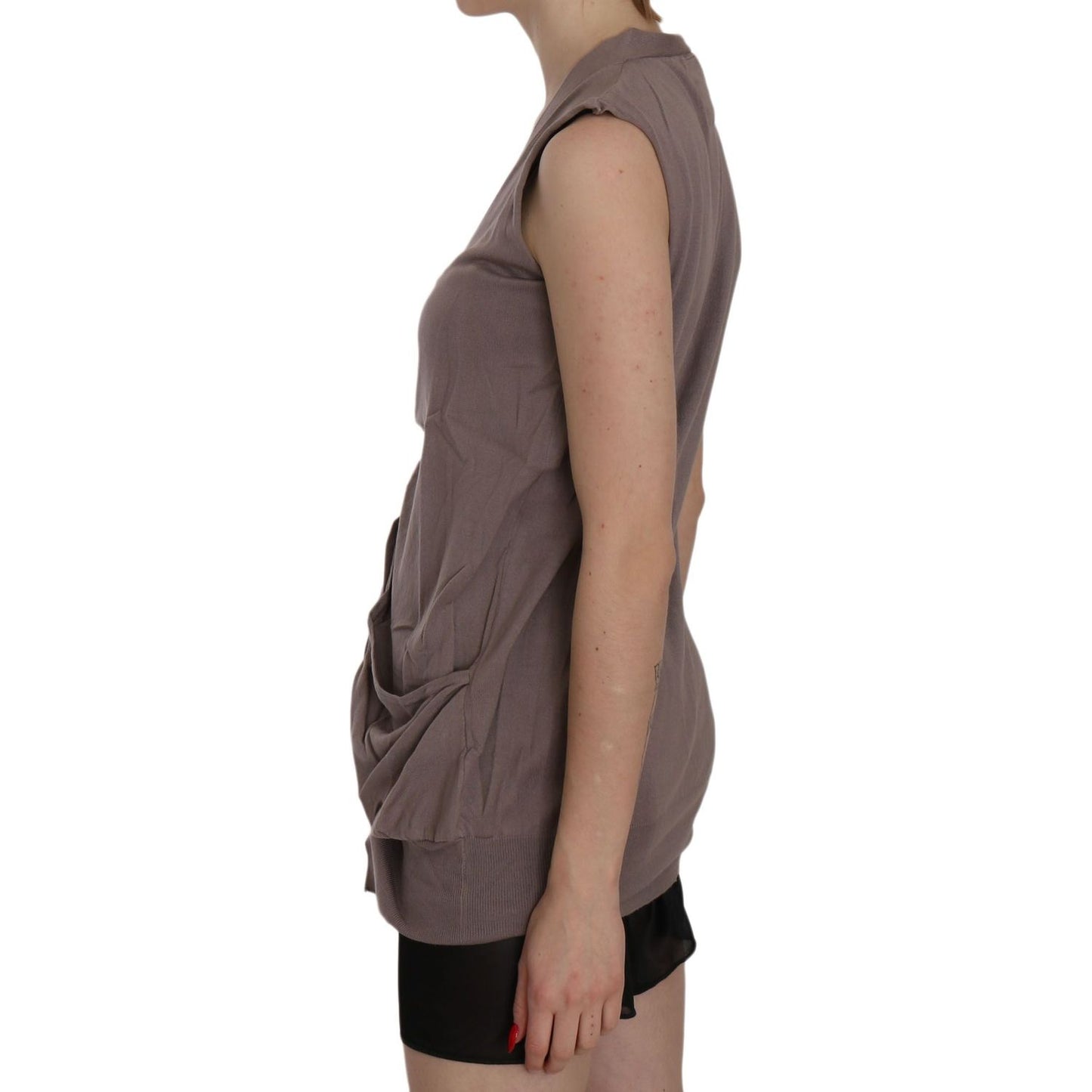 PINK MEMORIES Brown 100% Cotton Sleeveless Cardigan Top Vest TSH3463-38
