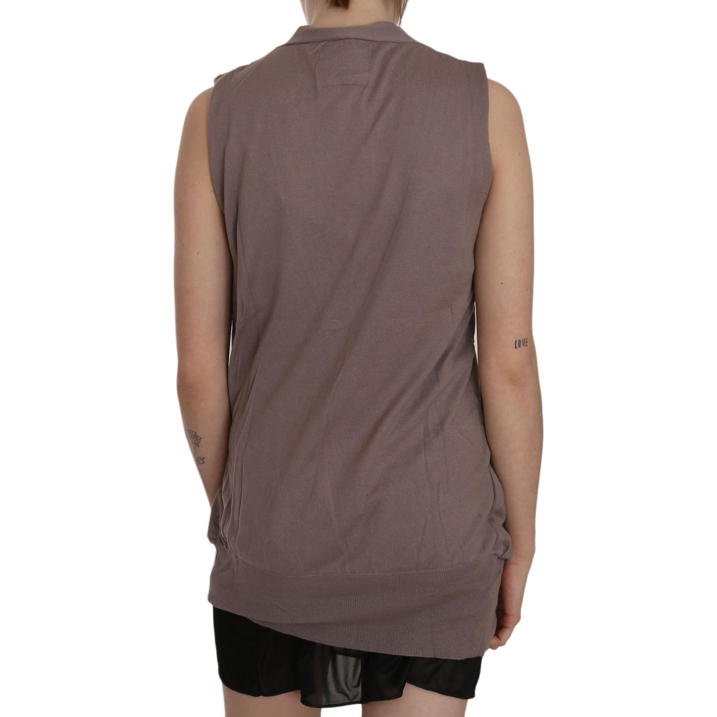 PINK MEMORIES Brown 100% Cotton Sleeveless Cardigan Top Vest TSH3463-38