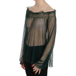 PINK MEMORIES Green Mesh See Through Long Sleeve Top Blouse TSH3464-40