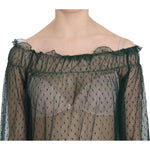 PINK MEMORIES Green Mesh See Through Long Sleeve Top Blouse TSH3464-40