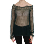 PINK MEMORIES Green Mesh See Through Long Sleeve Top Blouse TSH3464-40