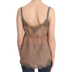PINK MEMORIES Brown Lace Spaghetti Strap Plunging Top Blouse TSH3835-44