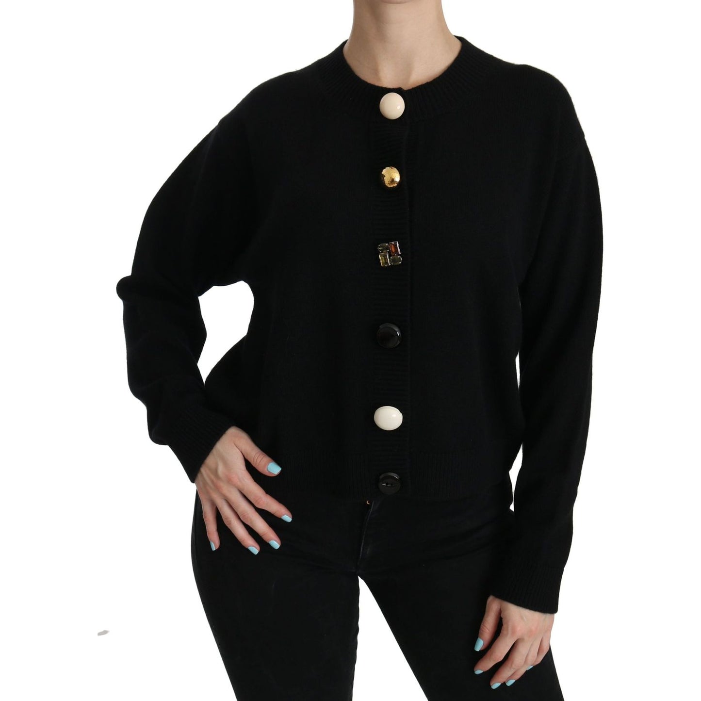 Dolce & Gabbana Black Button Embellished Cardigan Sweater TSH3861-40