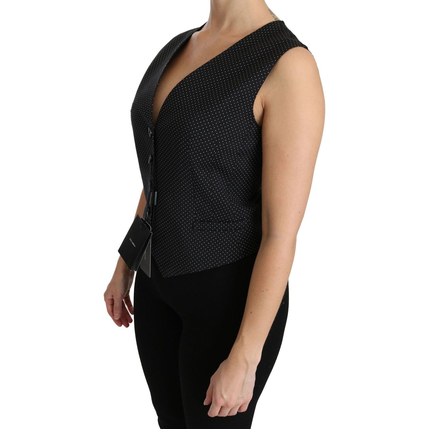 Dolce & Gabbana Chic Black Dotted Wool Blend Sleeveless Vest Dolce & Gabbana Black
