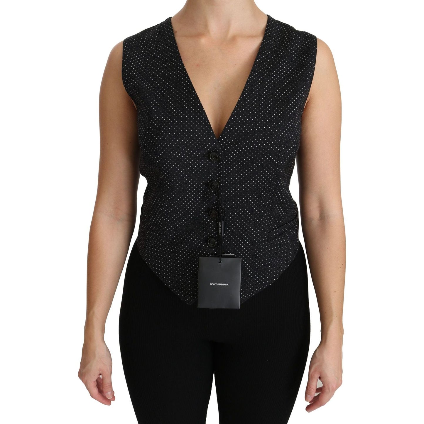 Dolce & Gabbana Chic Black Dotted Wool Blend Sleeveless Vest Dolce & Gabbana Black