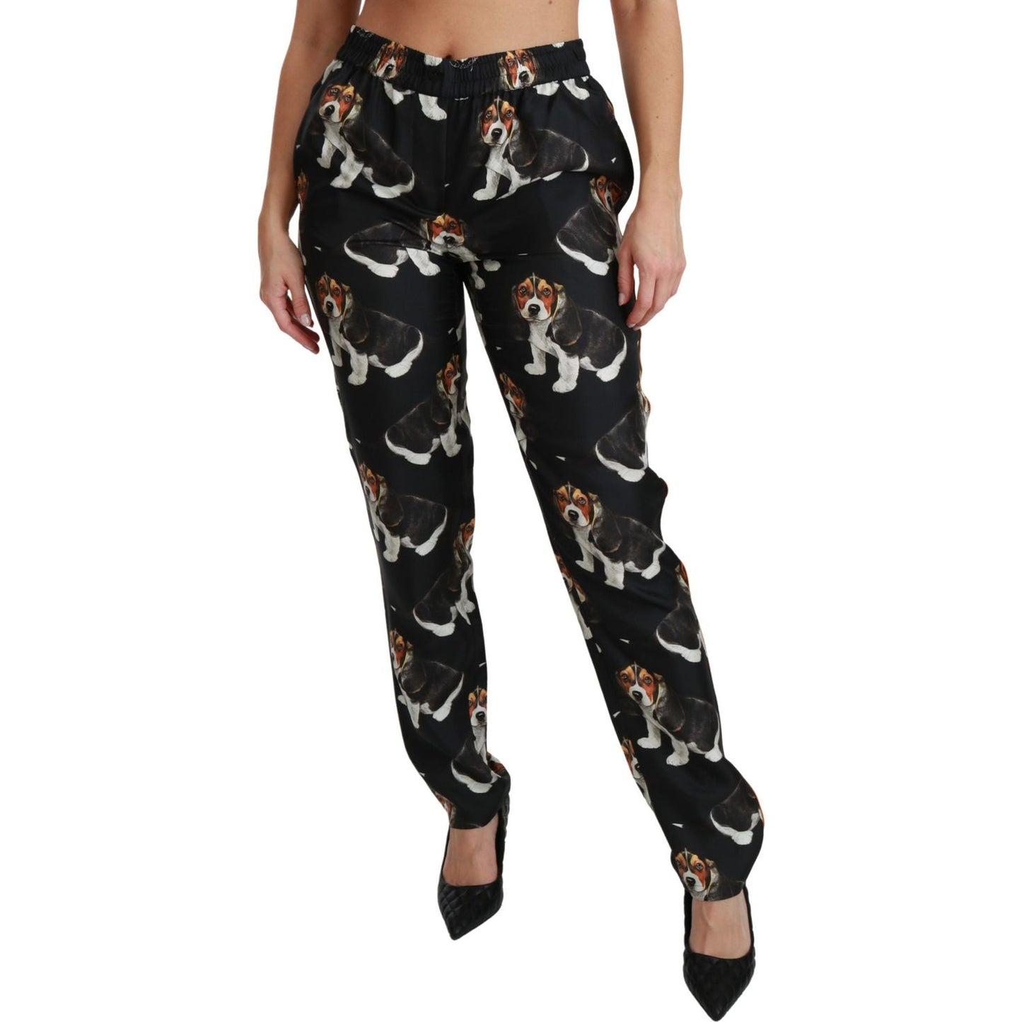 Dolce & Gabbana Elegant Silk Puppy Dog Print Pants Dolce & Gabbana Rosy Brown