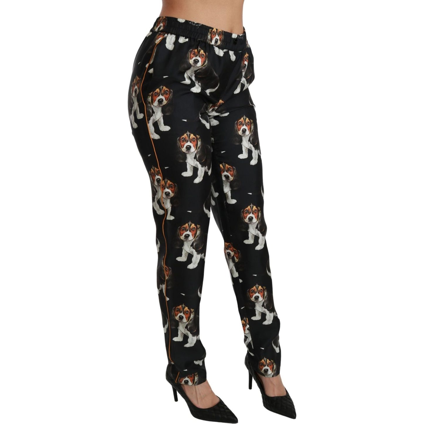 Dolce & Gabbana Elegant Silk Puppy Dog Print Pants Dolce & Gabbana Rosy Brown