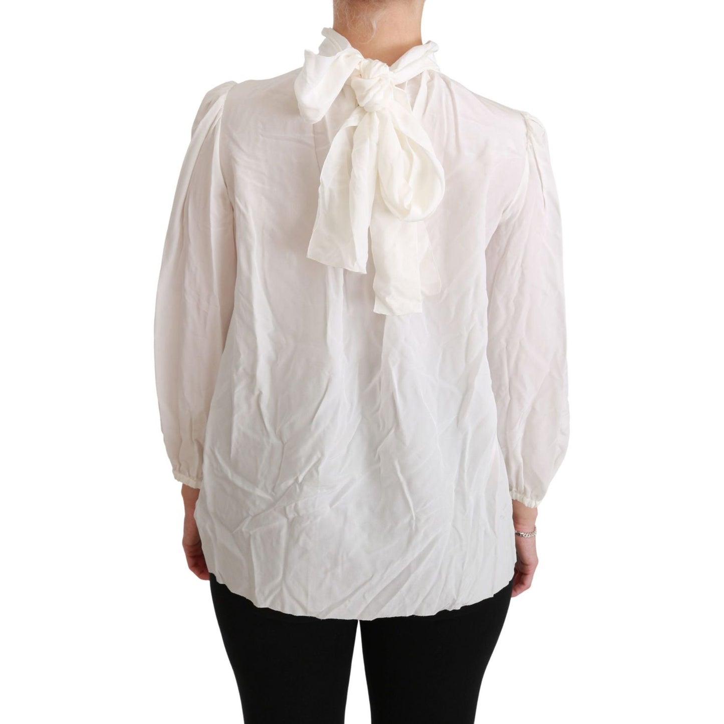 Dolce & Gabbana White Turtle Neck Blouse Shirt Silk Top TSH4402-38