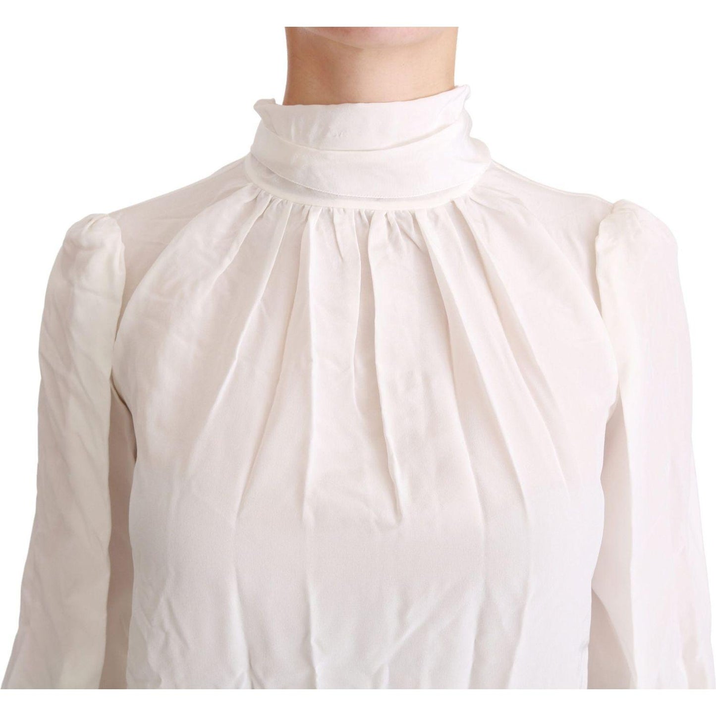 Dolce & Gabbana White Turtle Neck Blouse Shirt Silk Top TSH4402-38