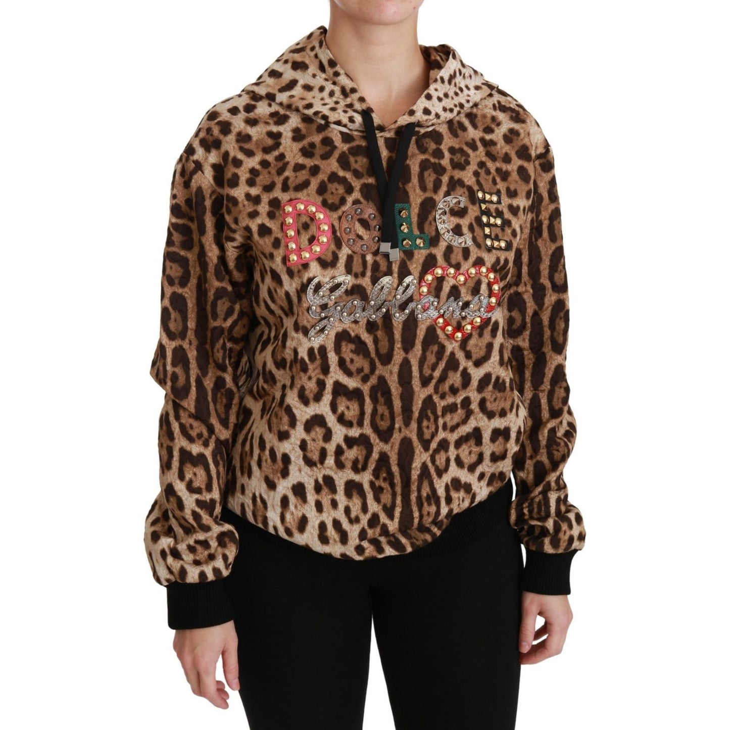 Dolce & Gabbana Brown Hooded Studded Ayers Leopard Sweater TSH4420-36