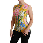 Dolce & Gabbana Yellow Floral Stretch Top Tank Blouse TSH4479-42