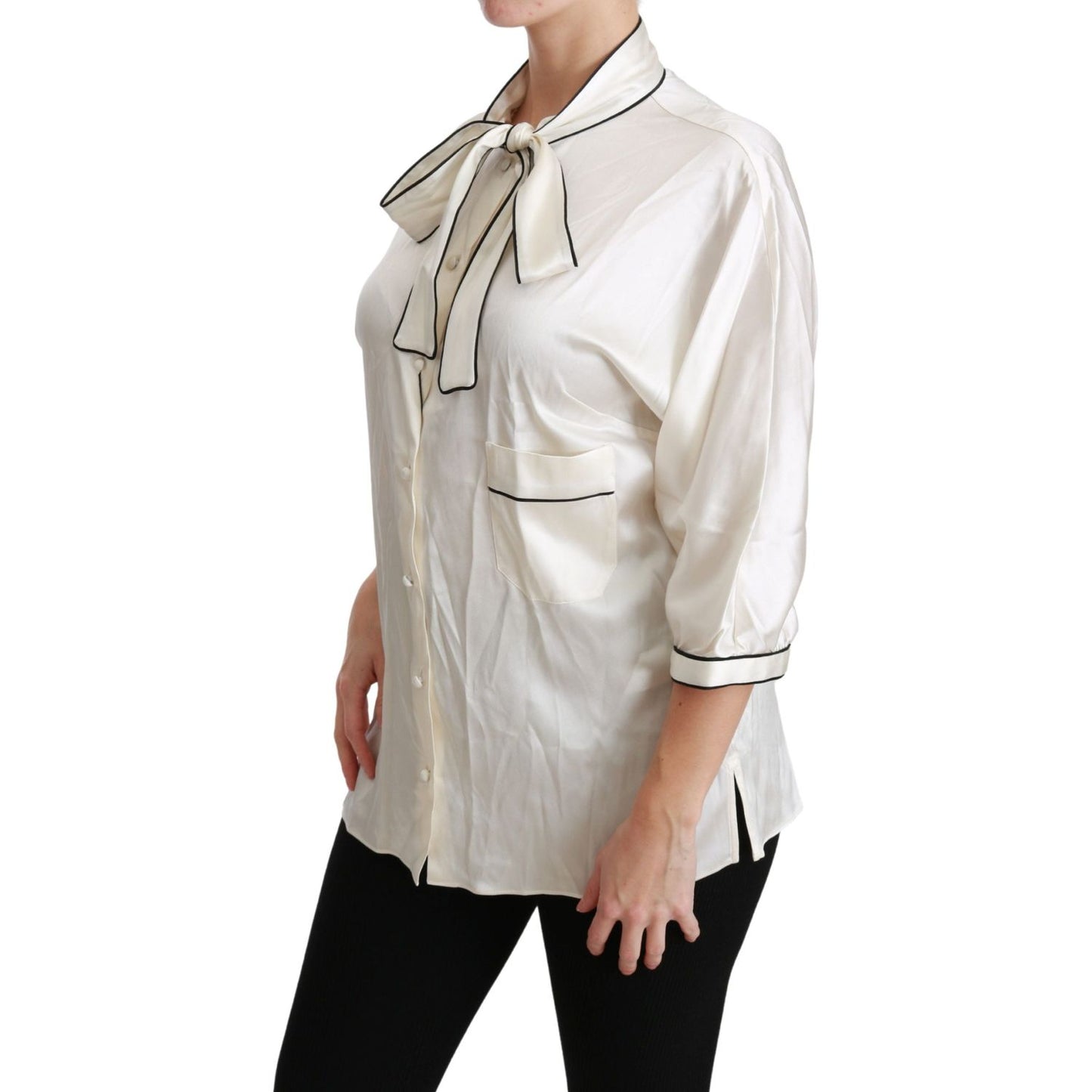 Dolce & Gabbana Beige 3/4 Sleeve Shirt Blouse Silk Top TSH4488-46